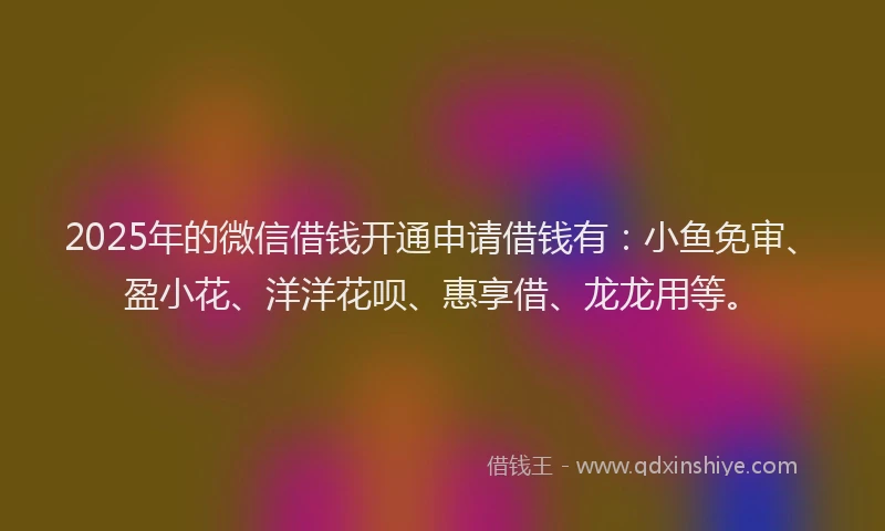 2025年的微信借钱开通申请借钱有：小鱼免审、盈小花、洋洋花呗、惠享借、龙龙用等。