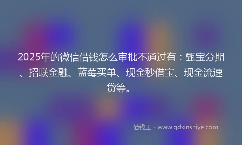 2025年的微信借钱怎么审批不通过有：甄宝分期、招联金融、蓝莓买单、现金秒借宝、现金流速贷等。