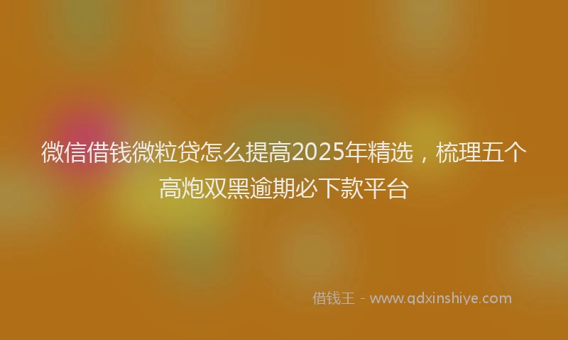 微信借钱微粒贷怎么提高2025年精选，梳理五个高炮双黑逾期必下款平台