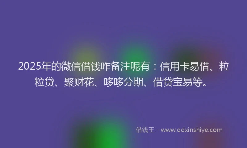 2025年的微信借钱咋备注呢有：信用卡易借、粒粒贷、聚财花、哆哆分期、借贷宝易等。