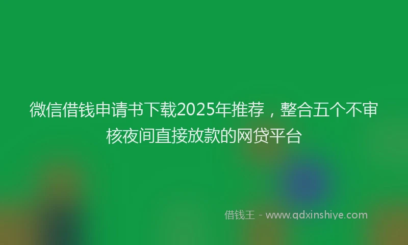 微信借钱申请书下载2025年推荐，整合五个不审核夜间直接放款的网贷平台