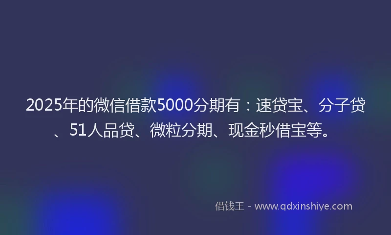 2025年的微信借款5000分期有：速贷宝、分子贷、51人品贷、微粒分期、现金秒借宝等。