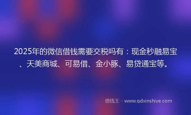 2025年的微信借钱需要交税吗有：现金秒融易宝、天美商城、可易借、金小豚、易贷通宝等。