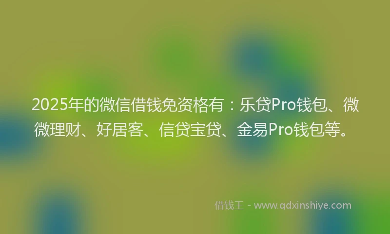 2025年的微信借钱免资格有：乐贷Pro钱包、微微理财、好居客、信贷宝贷、金易Pro钱包等。