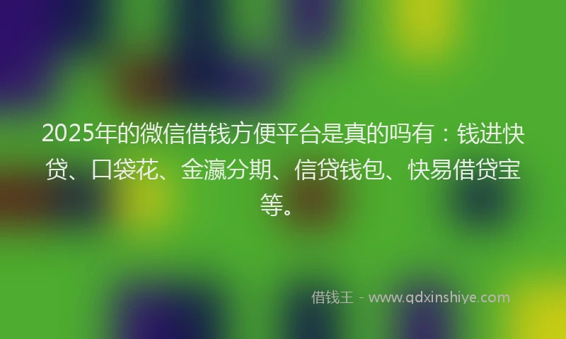 2025年的微信借钱方便平台是真的吗有：钱进快贷、口袋花、金瀛分期、信贷钱包、快易借贷宝等。