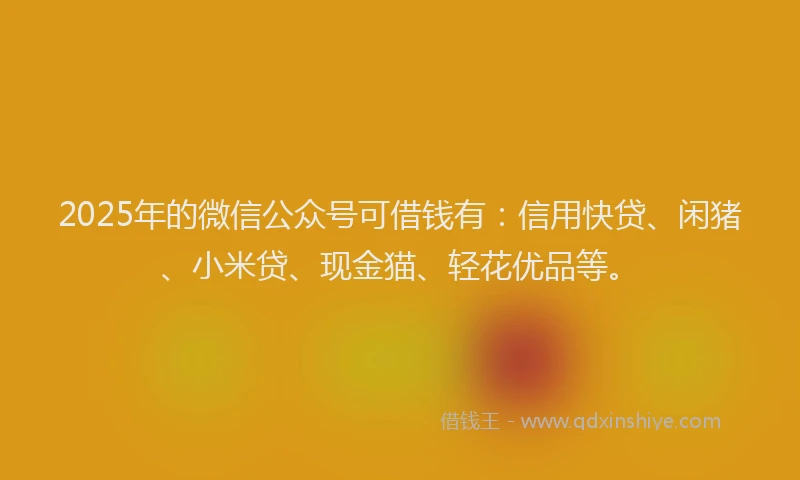 2025年的微信公众号可借钱有：信用快贷、闲猪、小米贷、现金猫、轻花优品等。