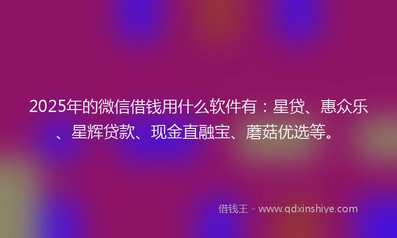 2025年的微信借钱用什么软件有：星贷、惠众乐、星辉贷款、现金直融宝、蘑菇优选等。