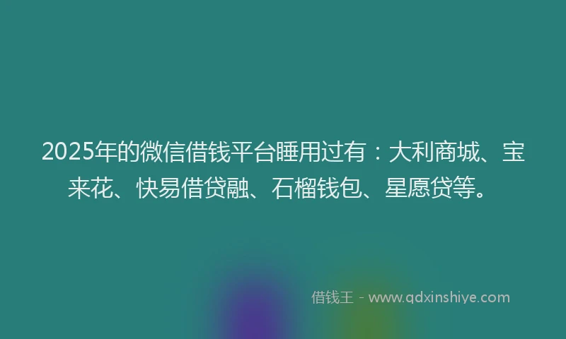 2025年的微信借钱平台睡用过有：大利商城、宝来花、快易借贷融、石榴钱包、星愿贷等。