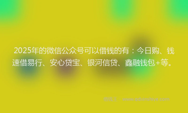 2025年的微信公众号可以借钱的有：今日购、钱速借易行、安心贷宝、银河信贷、鑫融钱包+等。