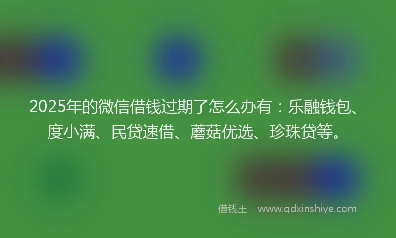 2025年的微信借钱过期了怎么办有：乐融钱包、度小满、民贷速借、蘑菇优选、珍珠贷等。
