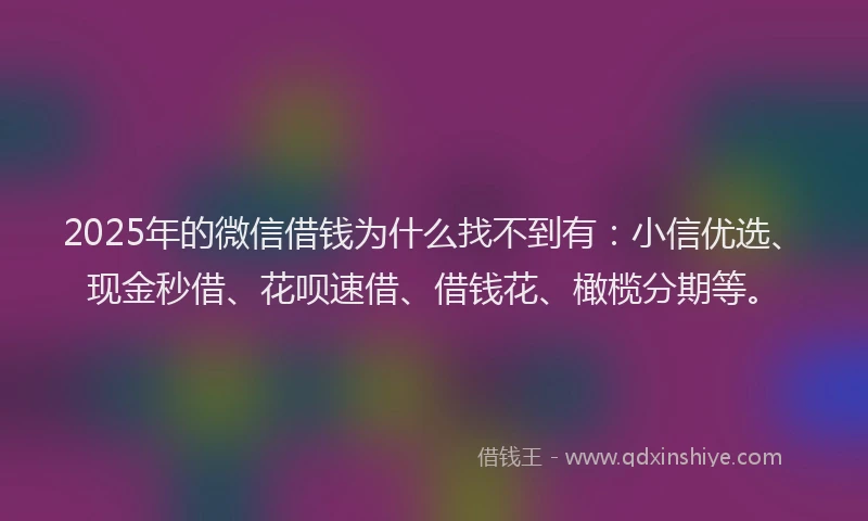 2025年的微信借钱为什么找不到有：小信优选、现金秒借、花呗速借、借钱花、橄榄分期等。