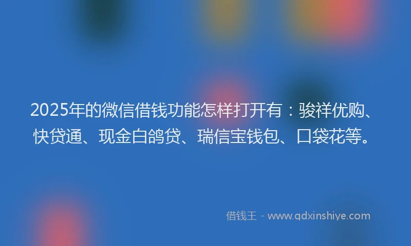 2025年的微信借钱功能怎样打开有：骏祥优购、快贷通、现金白鸽贷、瑞信宝钱包、口袋花等。