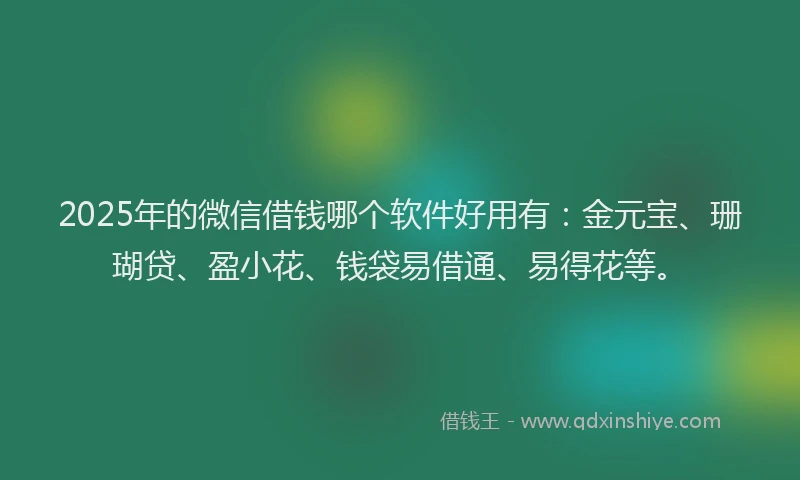2025年的微信借钱哪个软件好用有：金元宝、珊瑚贷、盈小花、钱袋易借通、易得花等。