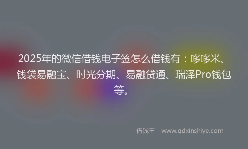 2025年的微信借钱电子签怎么借钱有：哆哆米、钱袋易融宝、时光分期、易融贷通、瑞泽Pro钱包等。
