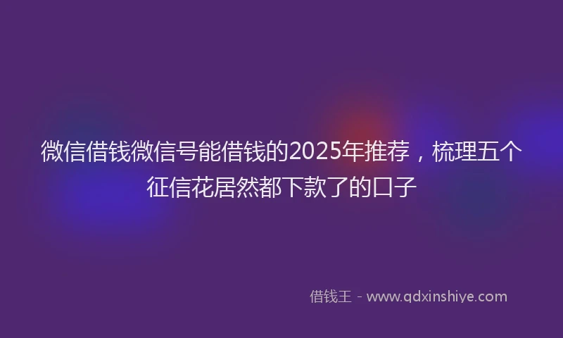 微信借钱微信号能借钱的2025年推荐，梳理五个征信花居然都下款了的口子