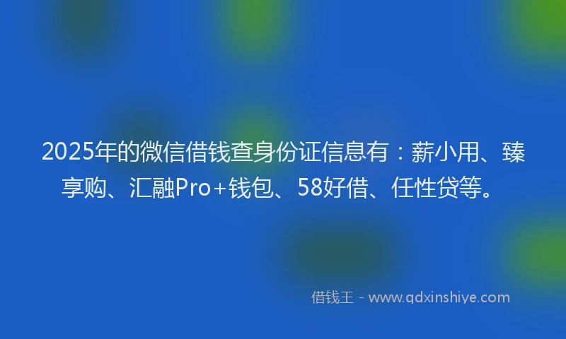 2025年的微信借钱查身份证信息有：薪小用、臻享购、汇融Pro+钱包、58好借、任性贷等。
