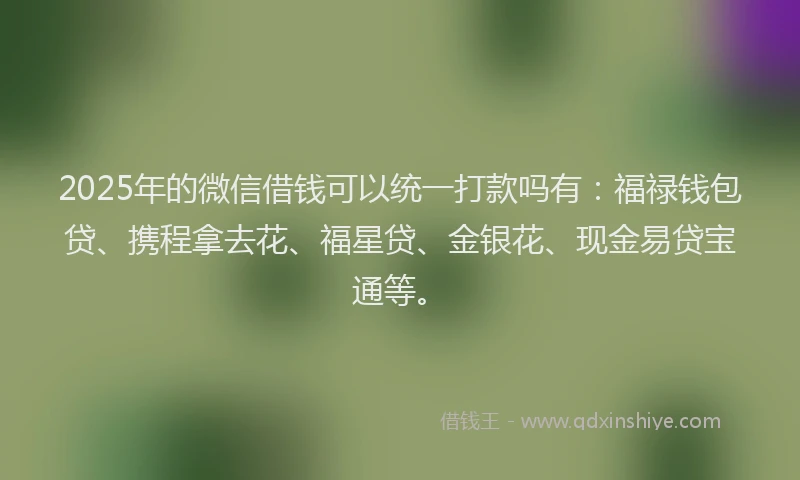 2025年的微信借钱可以统一打款吗有：福禄钱包贷、携程拿去花、福星贷、金银花、现金易贷宝通等。