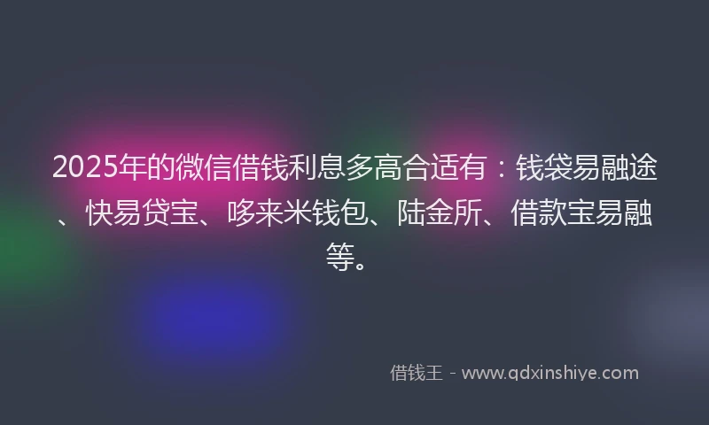 2025年的微信借钱利息多高合适有：钱袋易融途、快易贷宝、哆来米钱包、陆金所、借款宝易融等。
