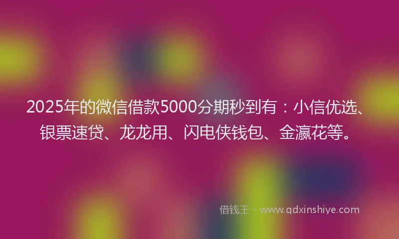 2025年的微信借款5000分期秒到有：小信优选、银票速贷、龙龙用、闪电侠钱包、金瀛花等。