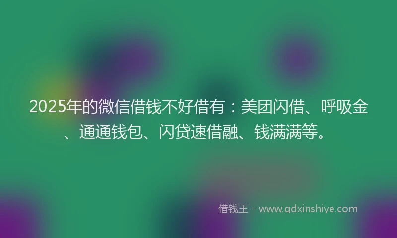 2025年的微信借钱不好借有：美团闪借、呼吸金、通通钱包、闪贷速借融、钱满满等。