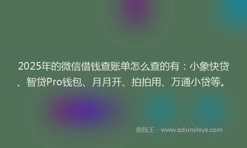 2025年的微信借钱查账单怎么查的有：小象快贷、智贷Pro钱包、月月开、拍拍用、万通小贷等。