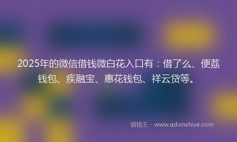 2025年的微信借钱微白花入口有：借了么、便荔钱包、疾融宝、惠花钱包、祥云贷等。