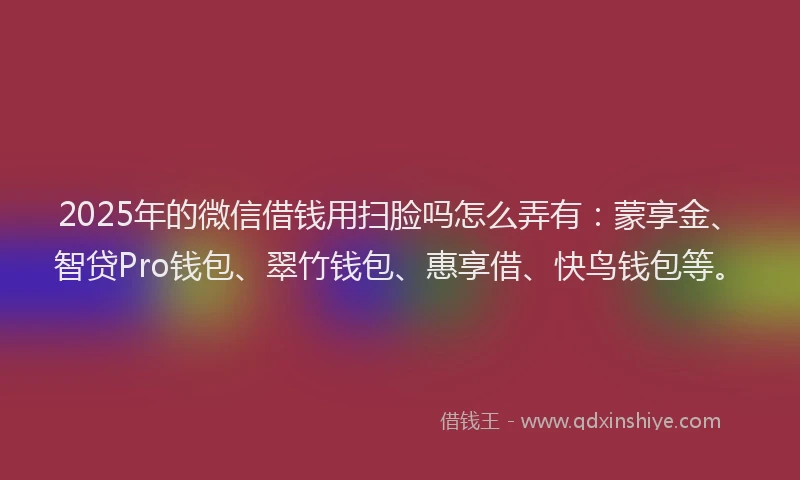 2025年的微信借钱用扫脸吗怎么弄有：蒙享金、智贷Pro钱包、翠竹钱包、惠享借、快鸟钱包等。