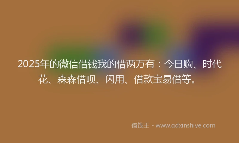 2025年的微信借钱我的借两万有：今日购、时代花、森森借呗、闪用、借款宝易借等。