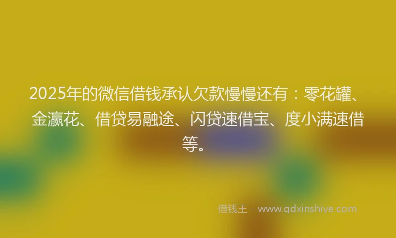 2025年的微信借钱承认欠款慢慢还有：零花罐、金瀛花、借贷易融途、闪贷速借宝、度小满速借等。