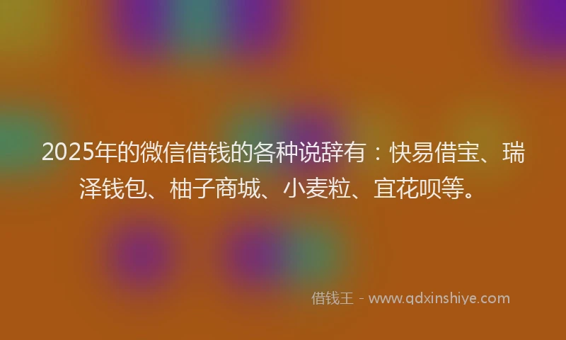 2025年的微信借钱的各种说辞有：快易借宝、瑞泽钱包、柚子商城、小麦粒、宜花呗等。