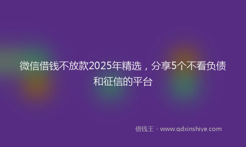 微信借钱不放款2025年精选，分享5个不看负债和征信的平台