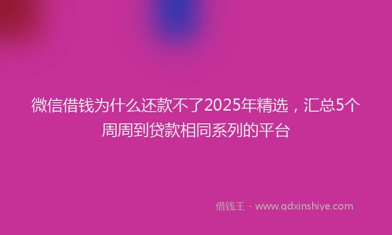 微信借钱为什么还款不了2025年精选，汇总5个周周到贷款相同系列的平台