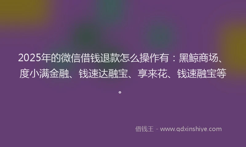 2025年的微信借钱退款怎么操作有：黑鲸商场、度小满金融、钱速达融宝、享来花、钱速融宝等。