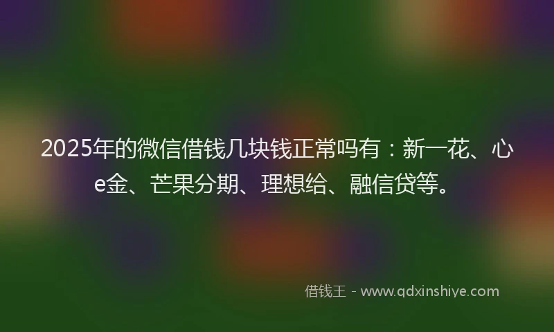 2025年的微信借钱几块钱正常吗有：新一花、心e金、芒果分期、理想给、融信贷等。