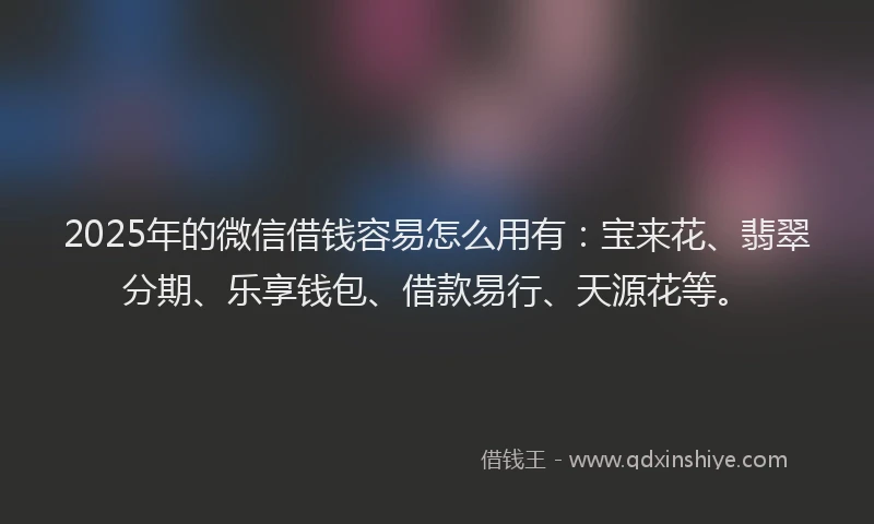 2025年的微信借钱容易怎么用有：宝来花、翡翠分期、乐享钱包、借款易行、天源花等。