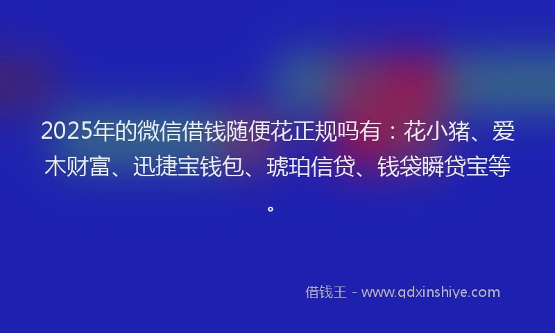 2025年的微信借钱随便花正规吗有：花小猪、爱木财富、迅捷宝钱包、琥珀信贷、钱袋瞬贷宝等。
