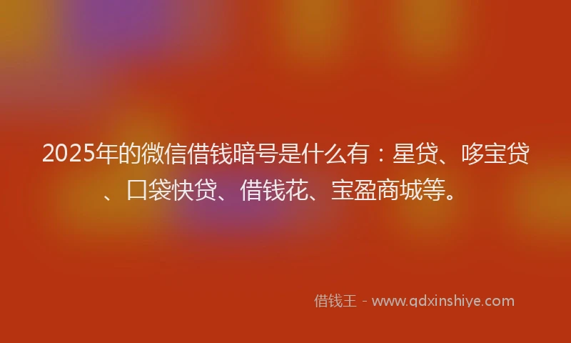 2025年的微信借钱暗号是什么有：星贷、哆宝贷、口袋快贷、借钱花、宝盈商城等。