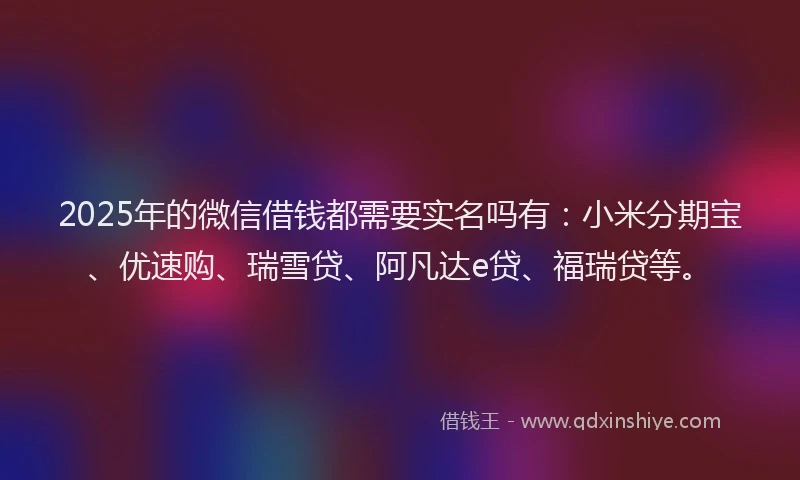 2025年的微信借钱都需要实名吗有：小米分期宝、优速购、瑞雪贷、阿凡达e贷、福瑞贷等。