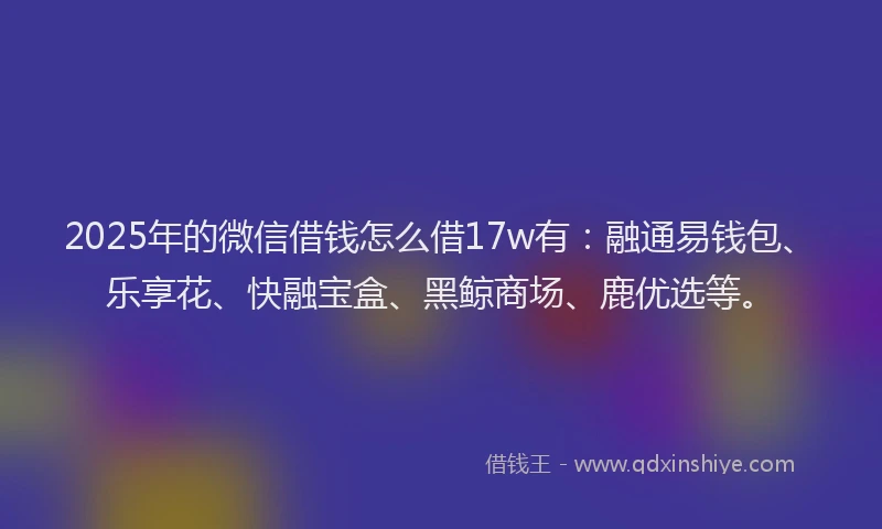 2025年的微信借钱怎么借17w有：融通易钱包、乐享花、快融宝盒、黑鲸商场、鹿优选等。
