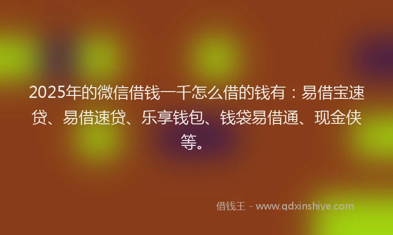 2025年的微信借钱一千怎么借的钱有：易借宝速贷、易借速贷、乐享钱包、钱袋易借通、现金侠等。