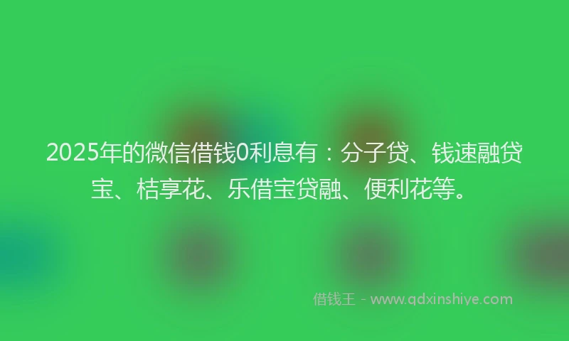 2025年的微信借钱0利息有：分子贷、钱速融贷宝、桔享花、乐借宝贷融、便利花等。