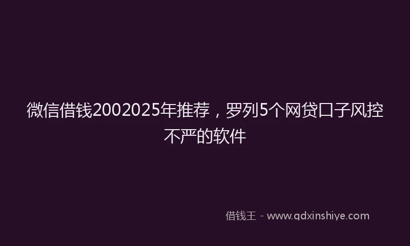 微信借钱2002025年推荐，罗列5个网贷口子风控不严的软件