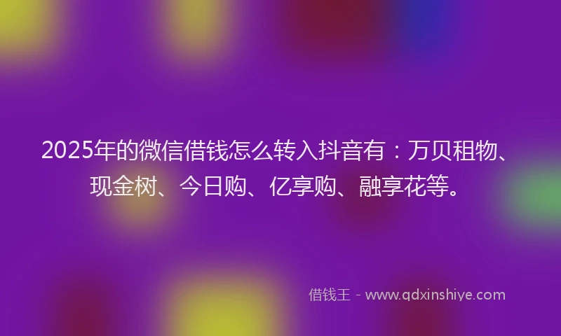 2025年的微信借钱怎么转入抖音有：万贝租物、现金树、今日购、亿享购、融享花等。