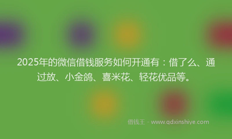 2025年的微信借钱服务如何开通有：借了么、通过放、小金鸽、喜米花、轻花优品等。