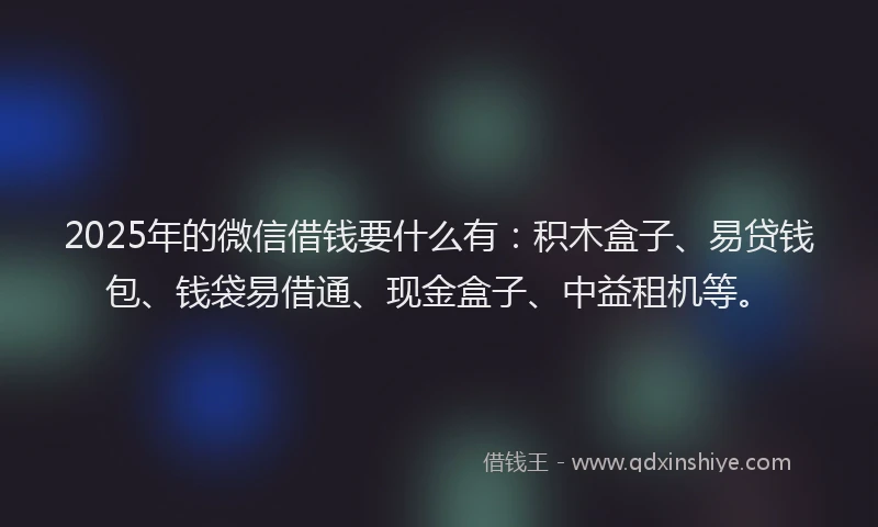 2025年的微信借钱要什么有：积木盒子、易贷钱包、钱袋易借通、现金盒子、中益租机等。