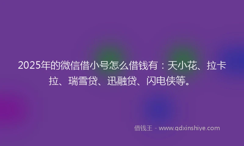 2025年的微信借小号怎么借钱有：天小花、拉卡拉、瑞雪贷、迅融贷、闪电侠等。