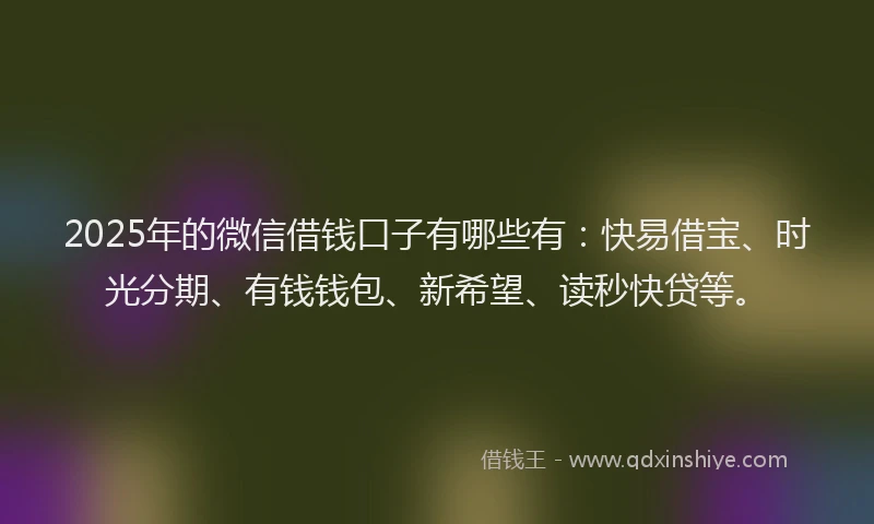 2025年的微信借钱口子有哪些有：快易借宝、时光分期、有钱钱包、新希望、读秒快贷等。