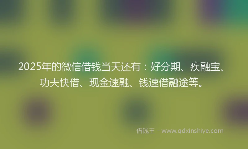 2025年的微信借钱当天还有：好分期、疾融宝、功夫快借、现金速融、钱速借融途等。