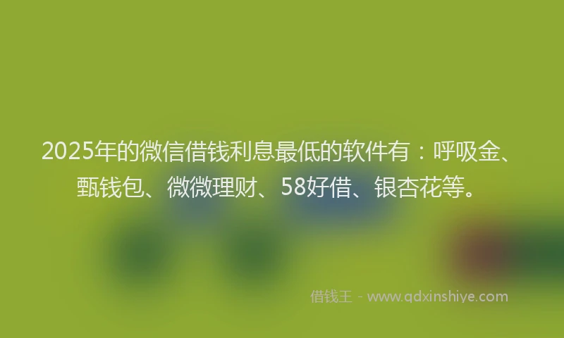 2025年的微信借钱利息最低的软件有：呼吸金、甄钱包、微微理财、58好借、银杏花等。