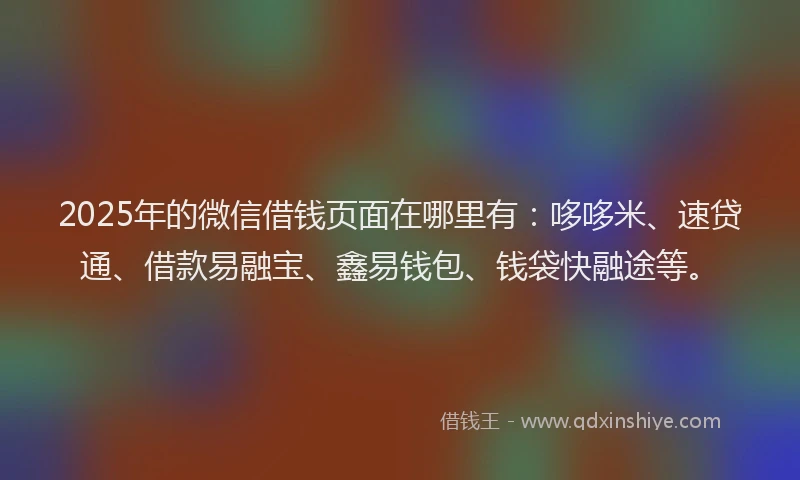 2025年的微信借钱页面在哪里有：哆哆米、速贷通、借款易融宝、鑫易钱包、钱袋快融途等。